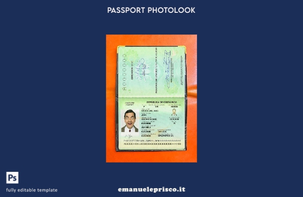 modello di aspetto fotografico per passaporto diplomatico della Costa Rica in st